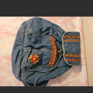 Denim embroidered backpack